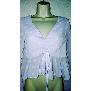 Double Crazy Light Purple Long Sleeve Small Jr Sheer Knot Polka Dot Crop Top